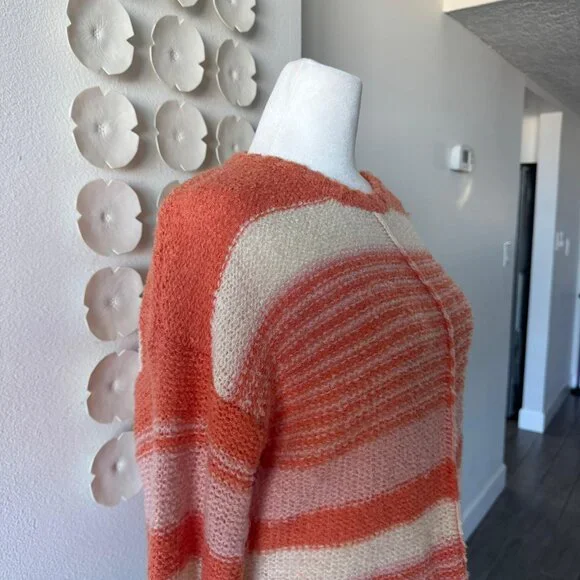 Papermoon Striped Lightweight Knit Sweater – Coral & Cream – Size L - Picture 2 of 6